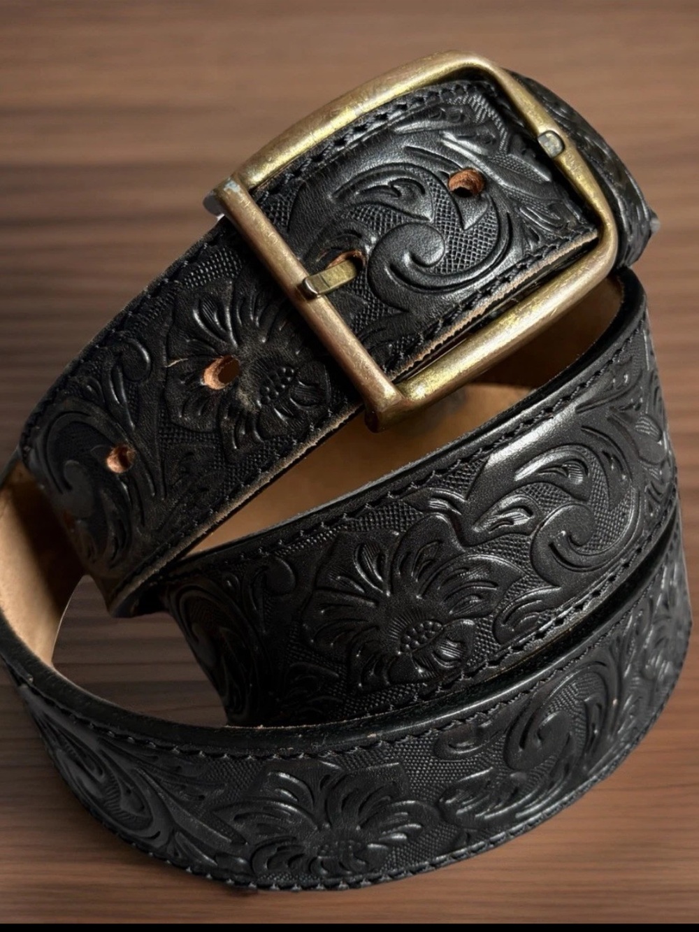 JUSTIN Belt Mens Size 45 Black Tooled Leather Classic Longhorn C11193 Western - Picture 3 of 7